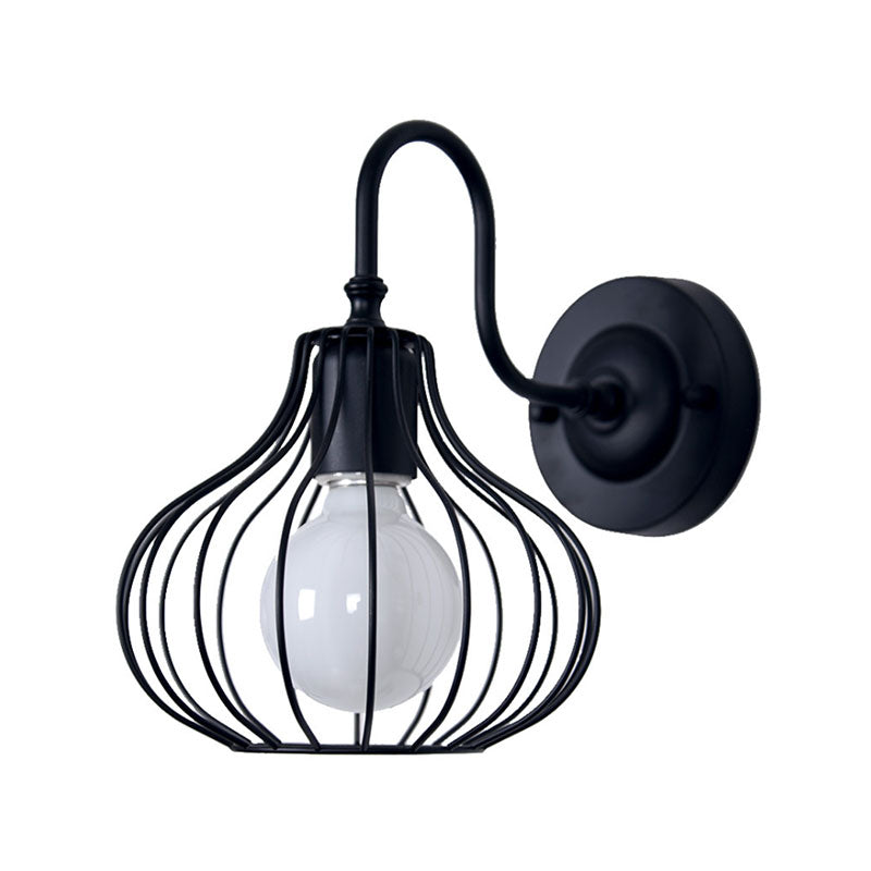 Loft Style Black/White Metallic Mini Wall Lighting With Gooseneck Arm For Bedroom - 1 Light Onion