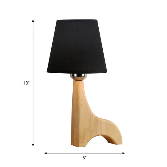 Kids Conical Nightstand Lamp With Giraffe Wood Base - Black/White Fabric Reading Light