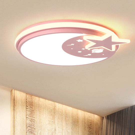 Cartoon LED Acrylic Flush Mount Light with Star Decor in White/Pink/Blue