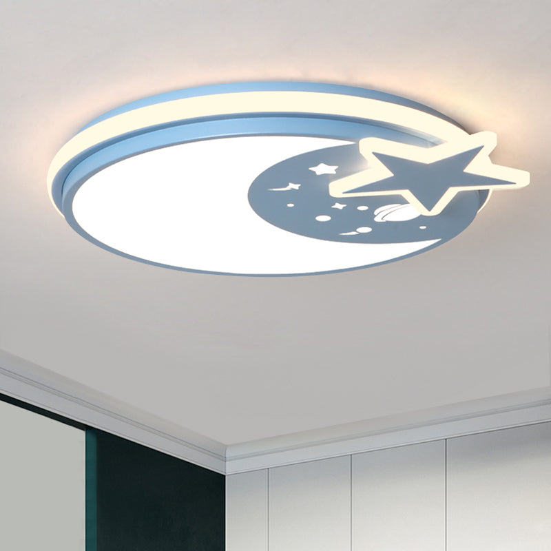 Cartoon LED Acrylic Flush Mount Light with Star Decor in White/Pink/Blue