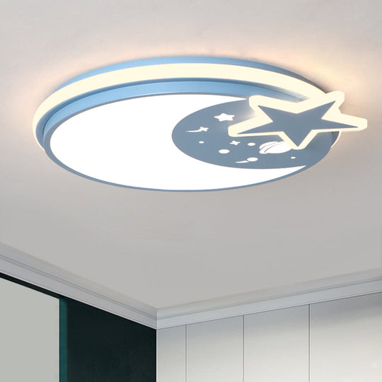 Cartoon LED Acrylic Flush Mount Light with Star Decor in White/Pink/Blue