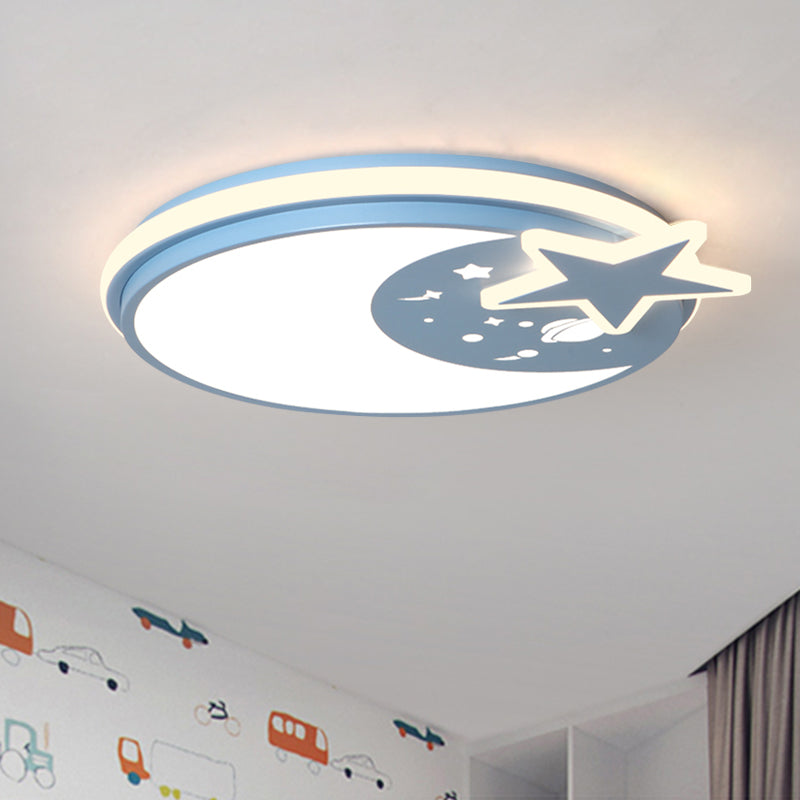 Cartoon LED Acrylic Flush Mount Light with Star Decor in White/Pink/Blue