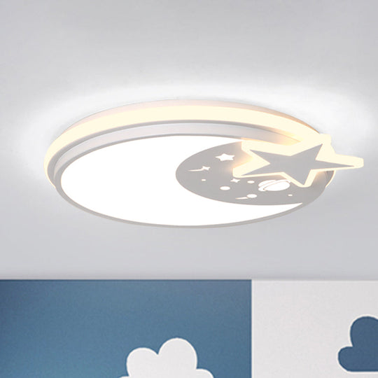 Cartoon LED Acrylic Flush Mount Light with Star Decor in White/Pink/Blue