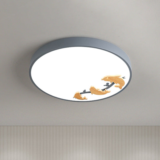 Kids LED Flush Mount Light: Dolphin Pattern, Acrylic, Grey Ceiling Fixture