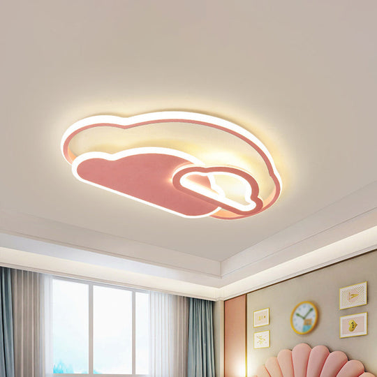 Girls Pink Cloud Cartoon Led Flushmount Light For Bedroom