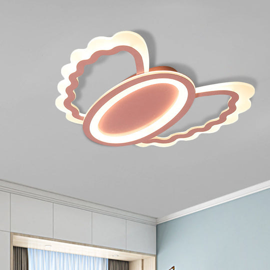 Pink Acrylic Kids Led Flush Mount Lamp: Oval Shell Light Fixture For Girls Room