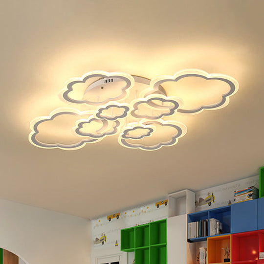 Cartoon Flush Mount Lighting: Cloud Living Room Light Fixture With Acrylic Panels White 4/8 Lights 8