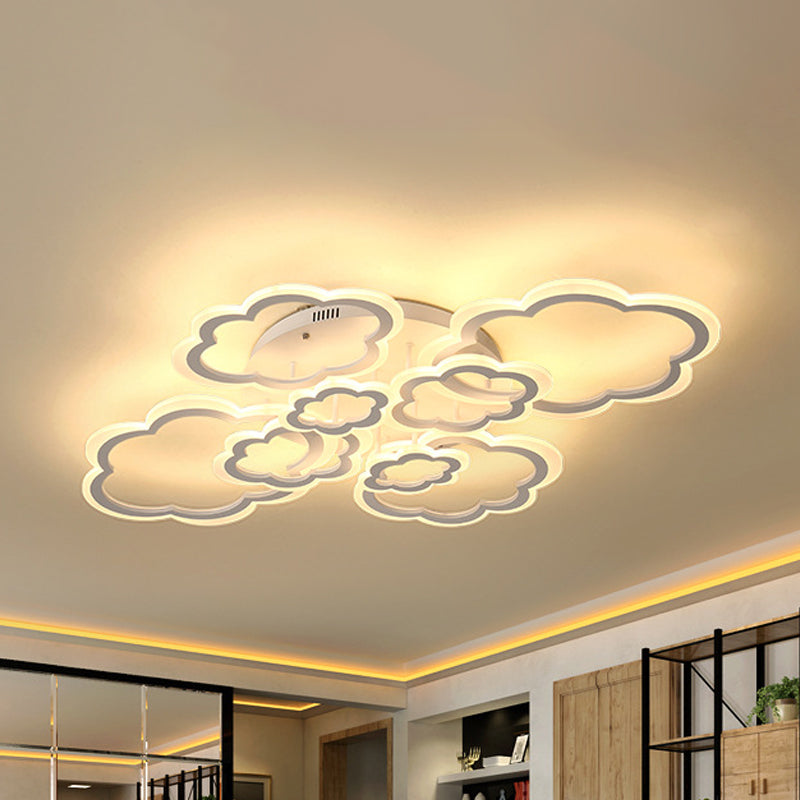 Cartoon Flush Mount Lighting: Cloud Living Room Light Fixture With Acrylic Panels White 4/8 Lights