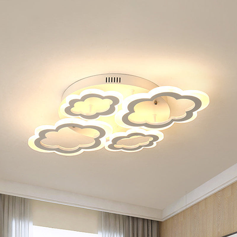 Cartoon Flush Mount Lighting: Cloud Living Room Light Fixture With Acrylic Panels White 4/8 Lights 4