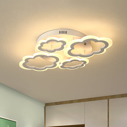 Cartoon Flush Mount Lighting: Cloud Living Room Light Fixture With Acrylic Panels White 4/8 Lights