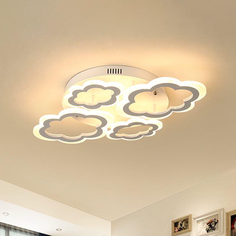 Cartoon Flush Mount Lighting: Cloud Living Room Light Fixture With Acrylic Panels White 4/8 Lights