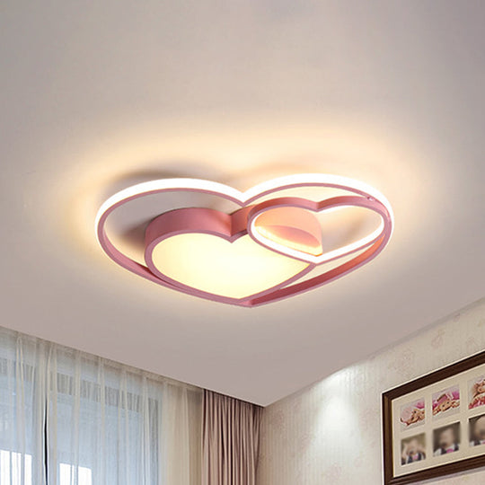 Nordic White/Pink Led Flush Mount Lamp: Loving Heart Acrylic Close To Ceiling Light For Bedroom