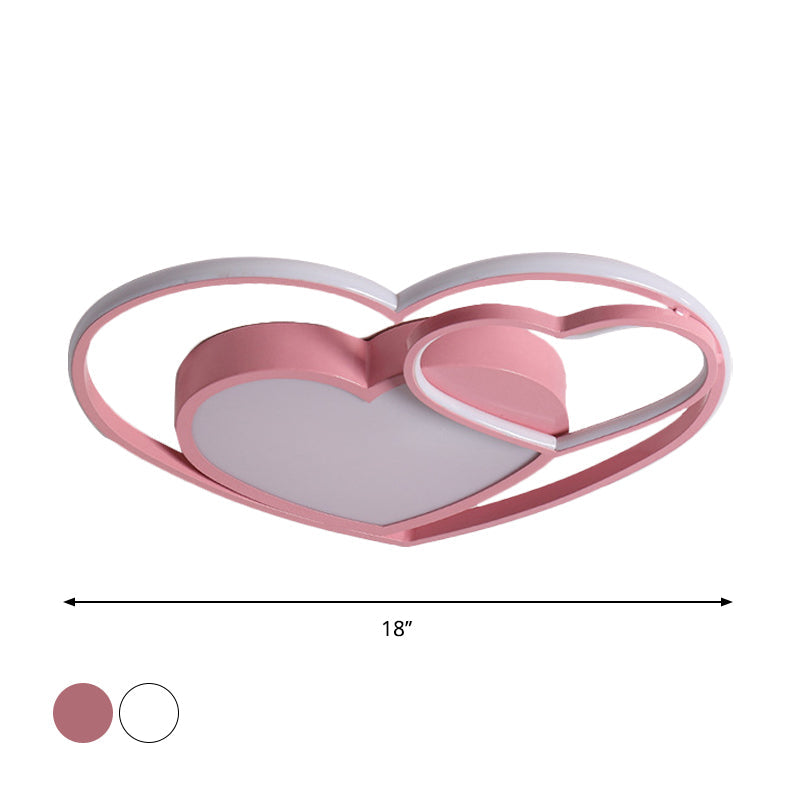 Nordic White/Pink Led Flush Mount Lamp: Loving Heart Acrylic Close To Ceiling Light For Bedroom