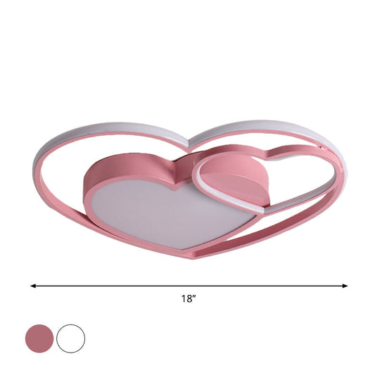 Nordic White/Pink Led Flush Mount Lamp: Loving Heart Acrylic Close To Ceiling Light For Bedroom