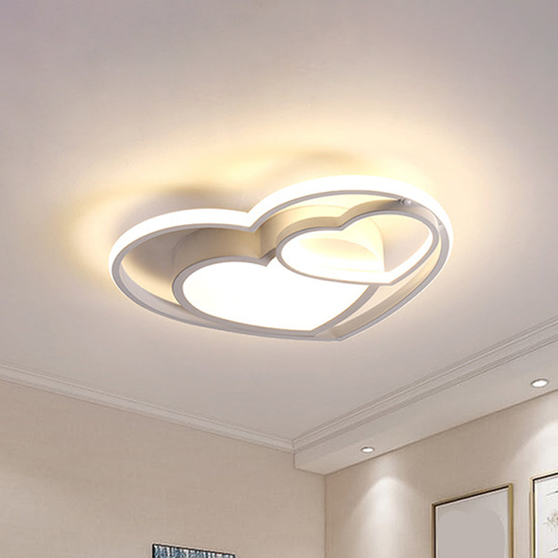 Nordic White/Pink Led Flush Mount Lamp: Loving Heart Acrylic Close To Ceiling Light For Bedroom