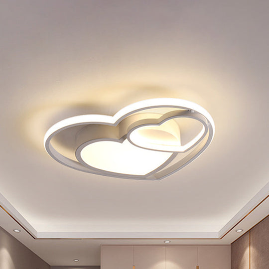 Nordic White/Pink Led Flush Mount Lamp: Loving Heart Acrylic Close To Ceiling Light For Bedroom