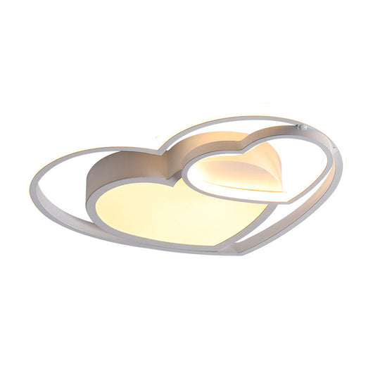 Nordic White/Pink Led Flush Mount Lamp: Loving Heart Acrylic Close To Ceiling Light For Bedroom