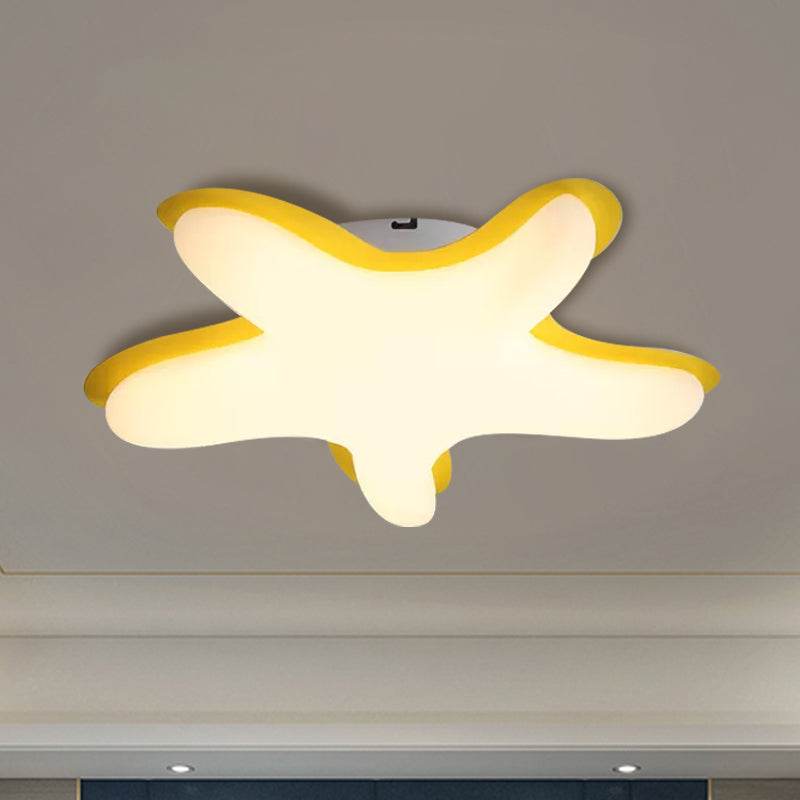 Starfish Flush Ceiling Light: Acrylic LED Fixture for Bedrooms, White/Pink/Yellow