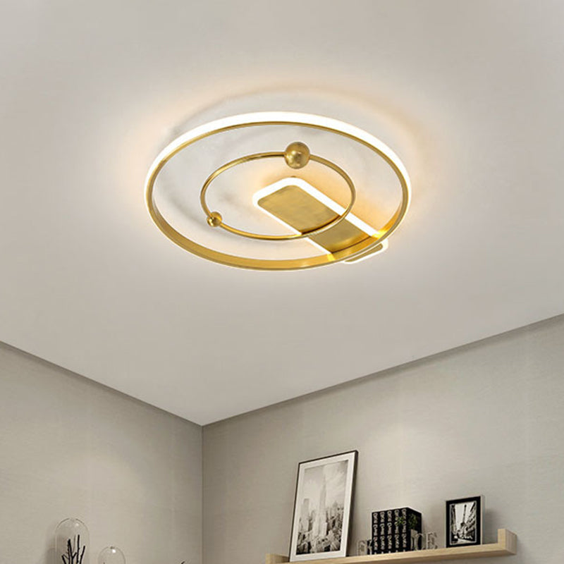 Modern Flush Mount LED Ceiling Light in Gold with Dual Rings