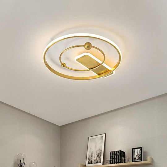 Modern Flush Mount Led Ceiling Light In Gold With Dual Rings