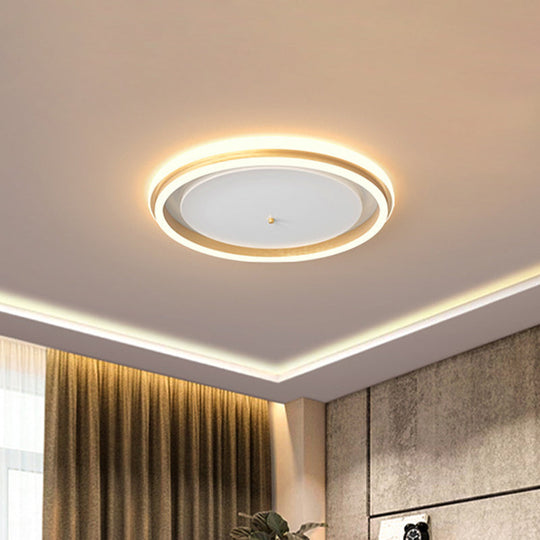 Metal Round Flush Ceiling Light - Simple Gold/Coffee LED Flush Mount Lamp - 16.5"/20.5" Width - Warm/White Light - Perfect for Balcony