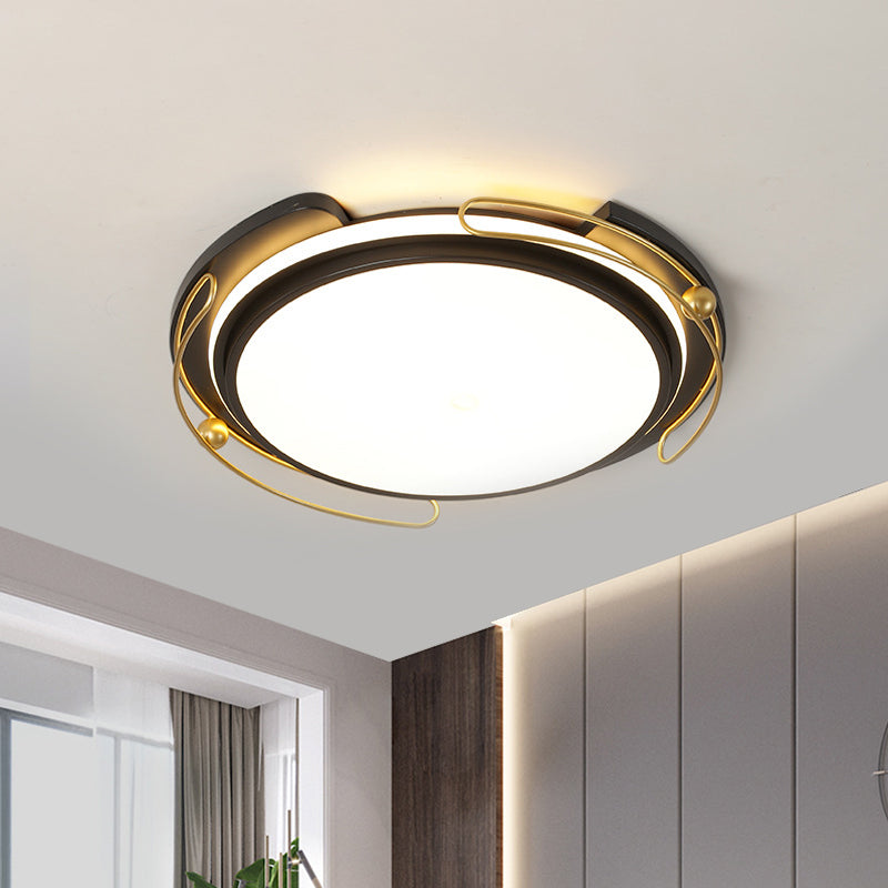 Modern Black LED Flush Mount Ceiling Light with Acrylic Shade - 16"/19.5" Wide