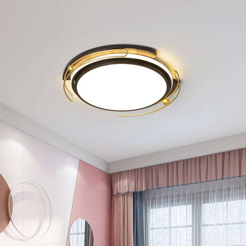 Modern Black LED Flush Mount Ceiling Light with Acrylic Shade - 16"/19.5" Wide