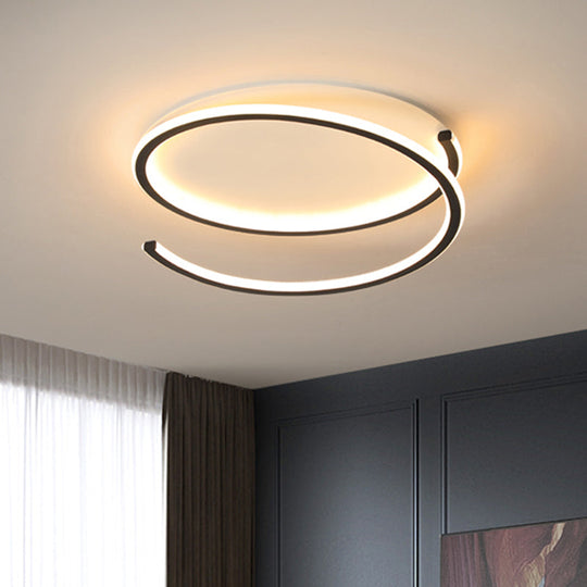 Metallic Ceiling Mounted LED Flush Light in Black/Gold with Spiral Ring Design, 16"/19.5" Width and Warm/White Light Options