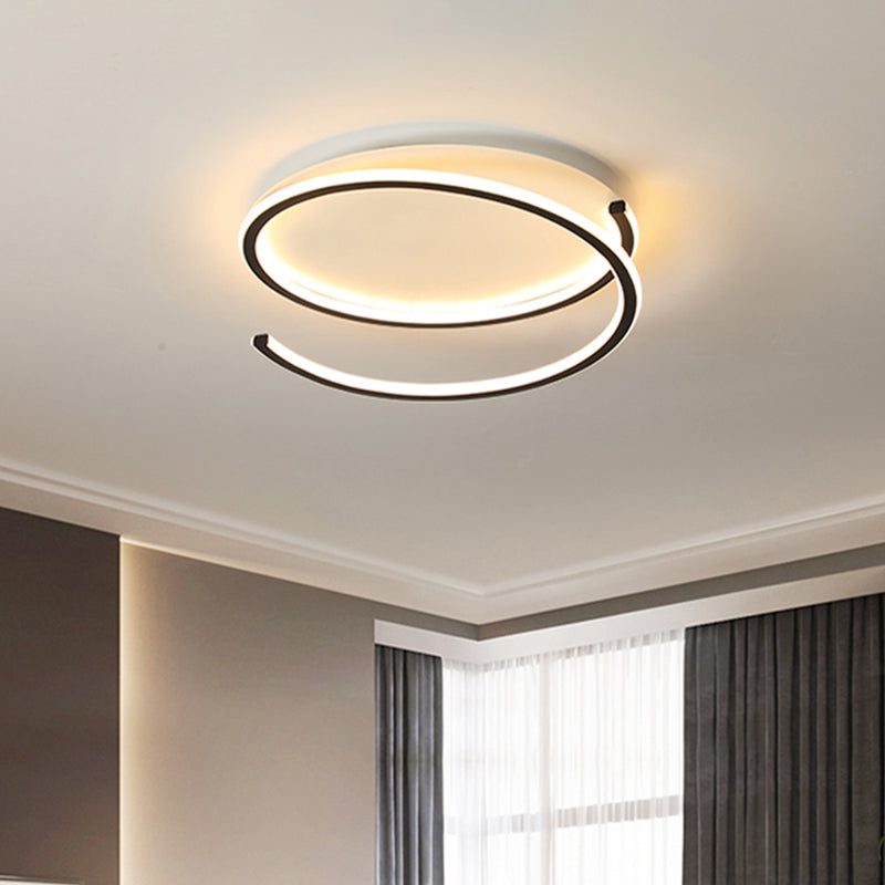 Metallic Ceiling Mounted LED Flush Light in Black/Gold with Spiral Ring Design, 16"/19.5" Width and Warm/White Light Options