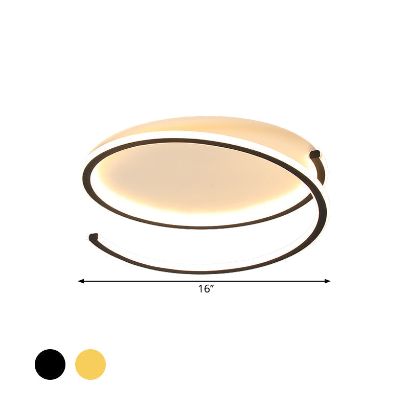 Metallic Ceiling Mounted LED Flush Light in Black/Gold with Spiral Ring Design, 16"/19.5" Width and Warm/White Light Options