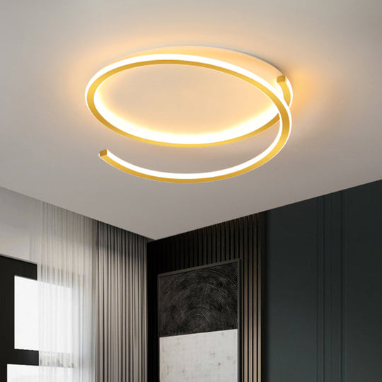 Metallic Ceiling Mounted LED Flush Light in Black/Gold with Spiral Ring Design, 16"/19.5" Width and Warm/White Light Options