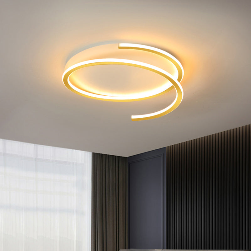 Metallic Ceiling Mounted LED Flush Light in Black/Gold with Spiral Ring Design, 16"/19.5" Width and Warm/White Light Options