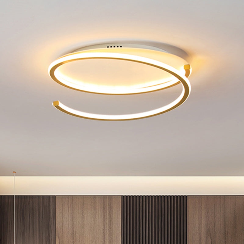 Metallic Ceiling Mounted LED Flush Light in Black/Gold with Spiral Ring Design, 16"/19.5" Width and Warm/White Light Options