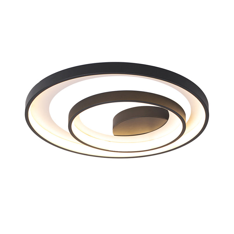 Modern LED Black Flush Ceiling Light with Metal Shade – Warm/White Light, 16.5"/20.5" Dia