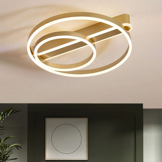 Modern Metal Gold/Coffee Flush Mount Light - 18/21.5 W 2-Hoop Led Ceiling Lamp Parlor Warm/White