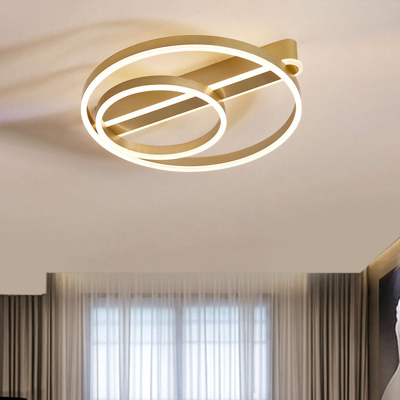 Modern Metal Gold/Coffee Flush Mount Light - 18/21.5 W 2-Hoop Led Ceiling Lamp Parlor Warm/White