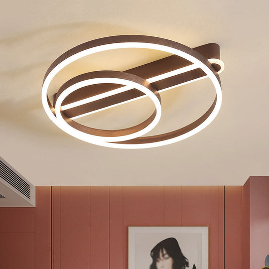 Plafonnier moderne en métal doré/café - Plafonnier à LED à 2 cerceaux de 18"/21,5" de largeur - Salon, lumière chaude/blanche