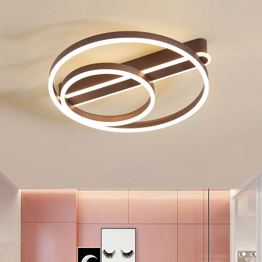 Plafonnier moderne en métal doré/café - Plafonnier à LED à 2 cerceaux de 18"/21,5" de largeur - Salon, lumière chaude/blanche