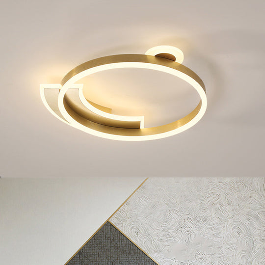 Gold Halo Ring LED Flushmount Ceiling Lamp - Modern Metal Dining Hall Lighting, 18"/26" Width