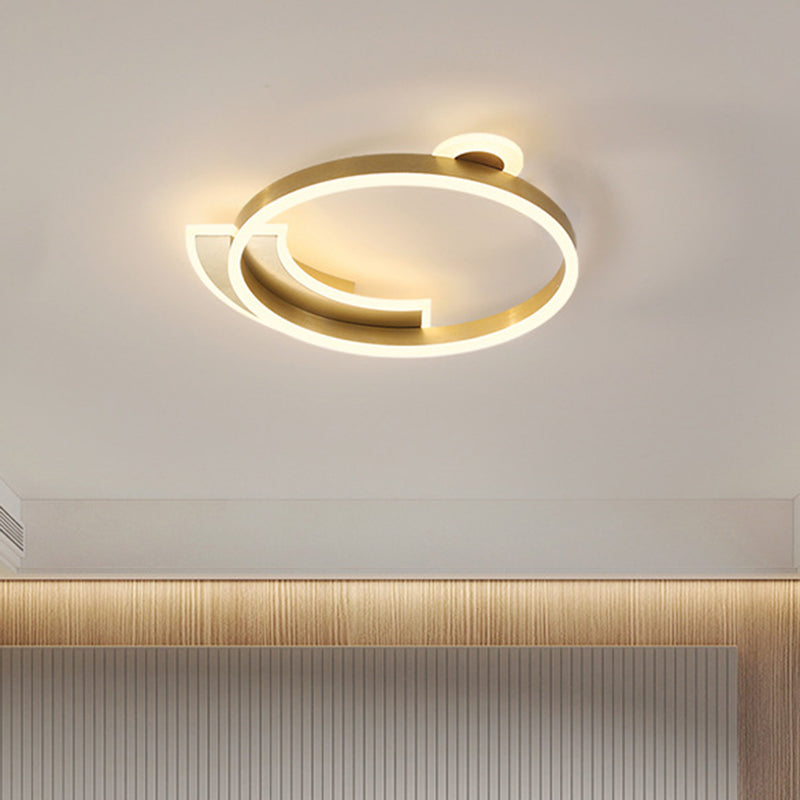 Gold Halo Ring LED Flushmount Ceiling Lamp - Modern Metal Dining Hall Lighting, 18"/26" Width