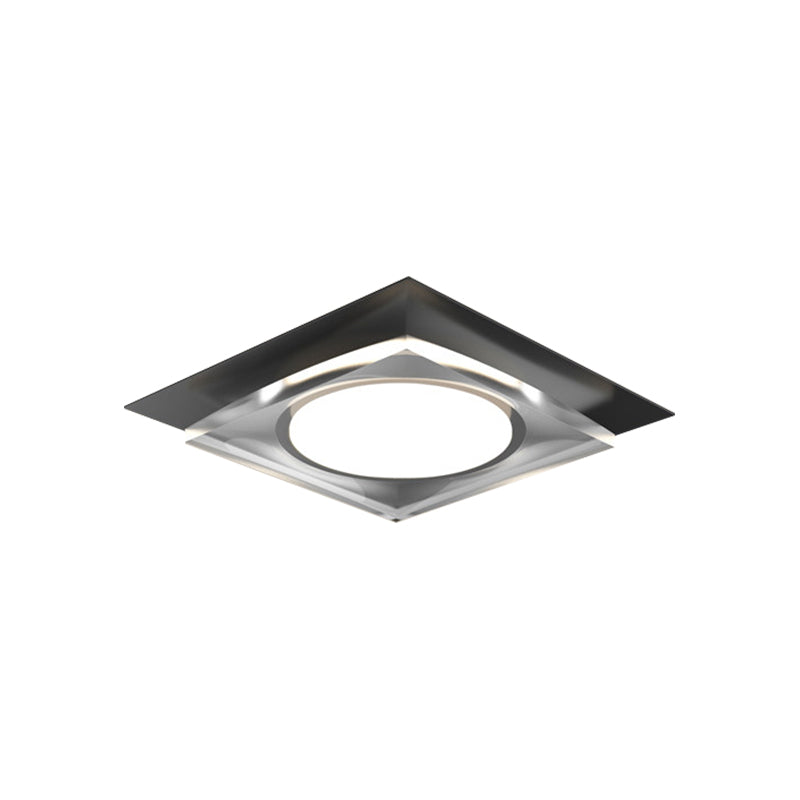 Modern Black/Gold Led Ceiling Light For Hallway - Metallic Geometric Flush Mount With Warm/White