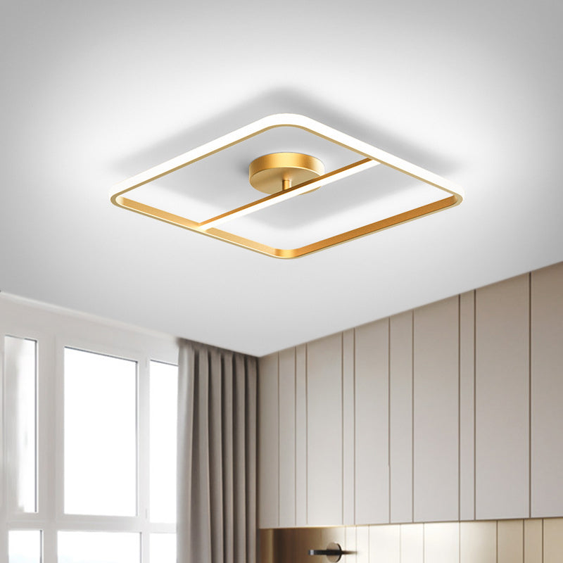 Sleek Square Flush Mount Lamp Metallic Gold LED Ceiling Light in Warm/White Glow