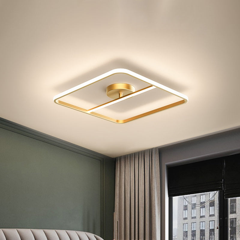 Sleek Square Flush Mount Lamp Metallic Gold LED Ceiling Light in Warm/White Glow