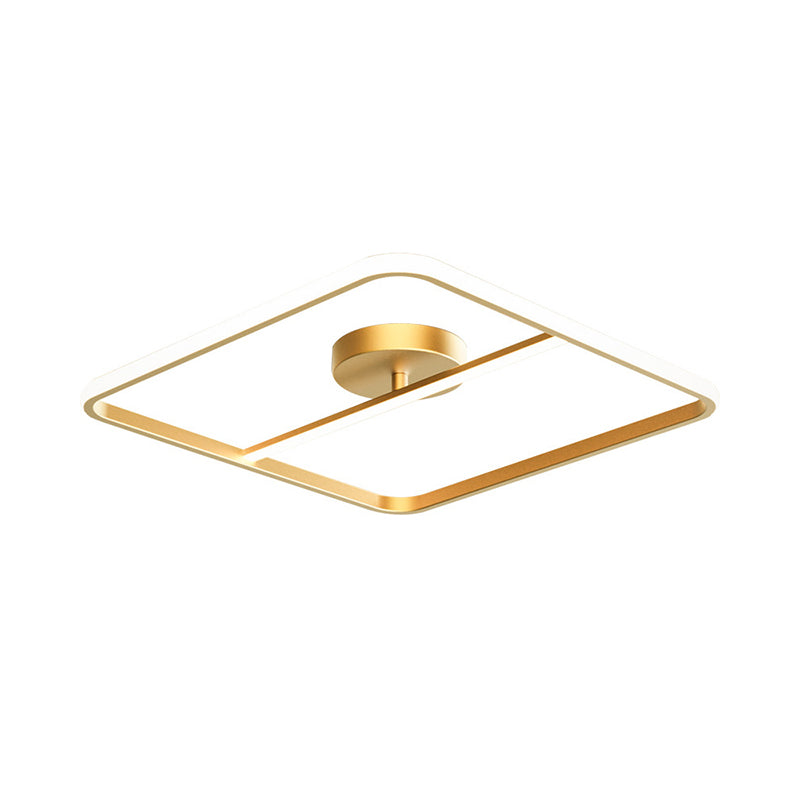 Sleek Square Flush Mount Lamp Metallic Gold LED Ceiling Light in Warm/White Glow