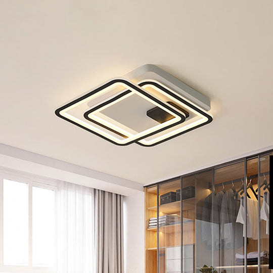 Contemporary Dual Square Led Ceiling Mount Light 18/23 Wide Black Finish Warm/White / 18 White