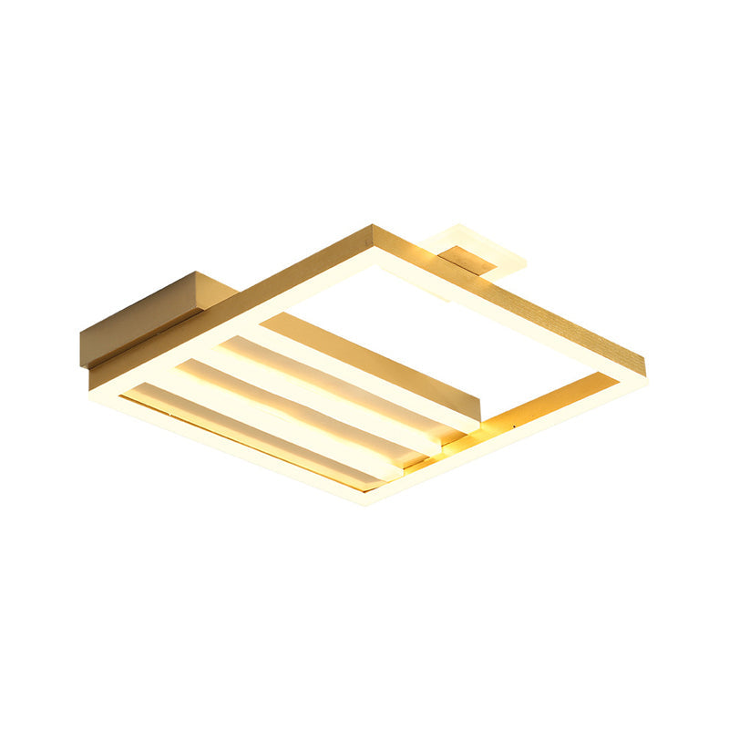 Contemporary Gold Metal Shade Flush Mount Ceiling Light Fixture - Square-Frame, 18"/25.5" Width