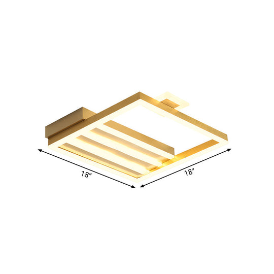 Contemporary Gold Metal Shade Flush Mount Ceiling Light Fixture - Square-Frame, 18"/25.5" Width