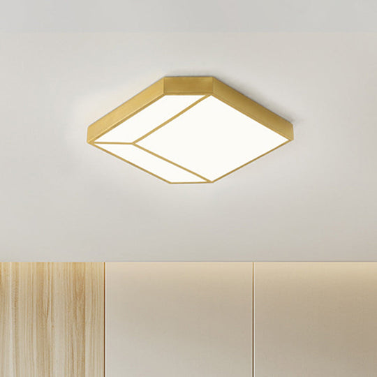 Gold Hexagon LED Flush Mount Ceiling Light with Acrylic Shade in Warm/White Light