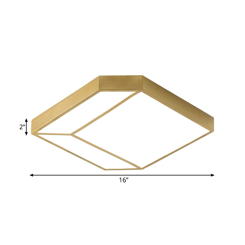 Gold Hexagon LED Flush Mount Ceiling Light with Acrylic Shade in Warm/White Light