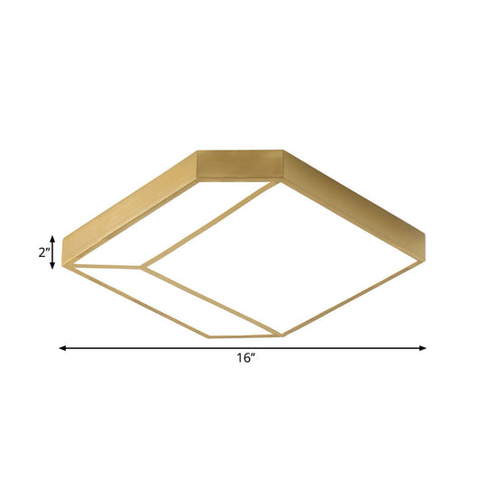 Gold Hexagon Led Flush Mount Ceiling Light With Acrylic Shade In Warm/White